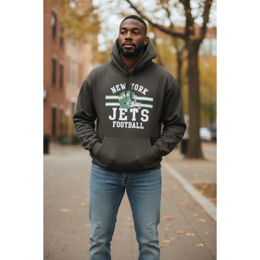 New York Jets Mens Classic Pullover Hoodie Size Large Black NFL Official